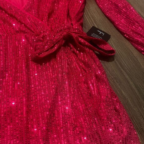 Glamorous LuLus Hot Pink Sequin Faux-Wrap Romper- NWT - Picture 15 of 15